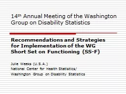 14 th  Annual Meeting of the Washington Group on Disability Statistics