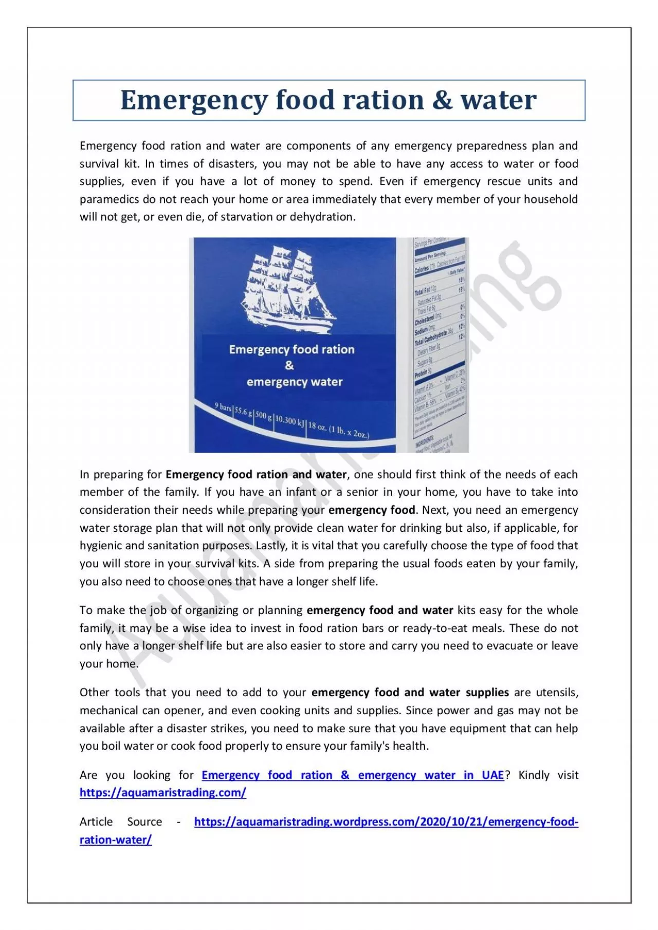 PDF-Emergency food ration & water