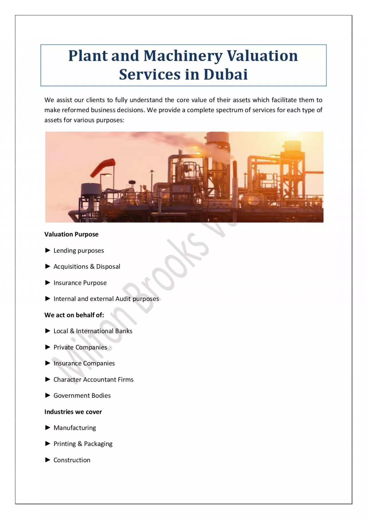 PDF-Plant and Machinery Valuation Services in Dubai