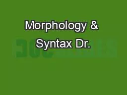 Morphology & Syntax Dr.