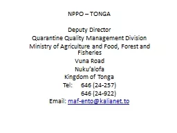 NPPO – TONGA   Deputy Director