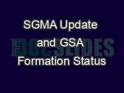 SGMA Update and GSA Formation Status