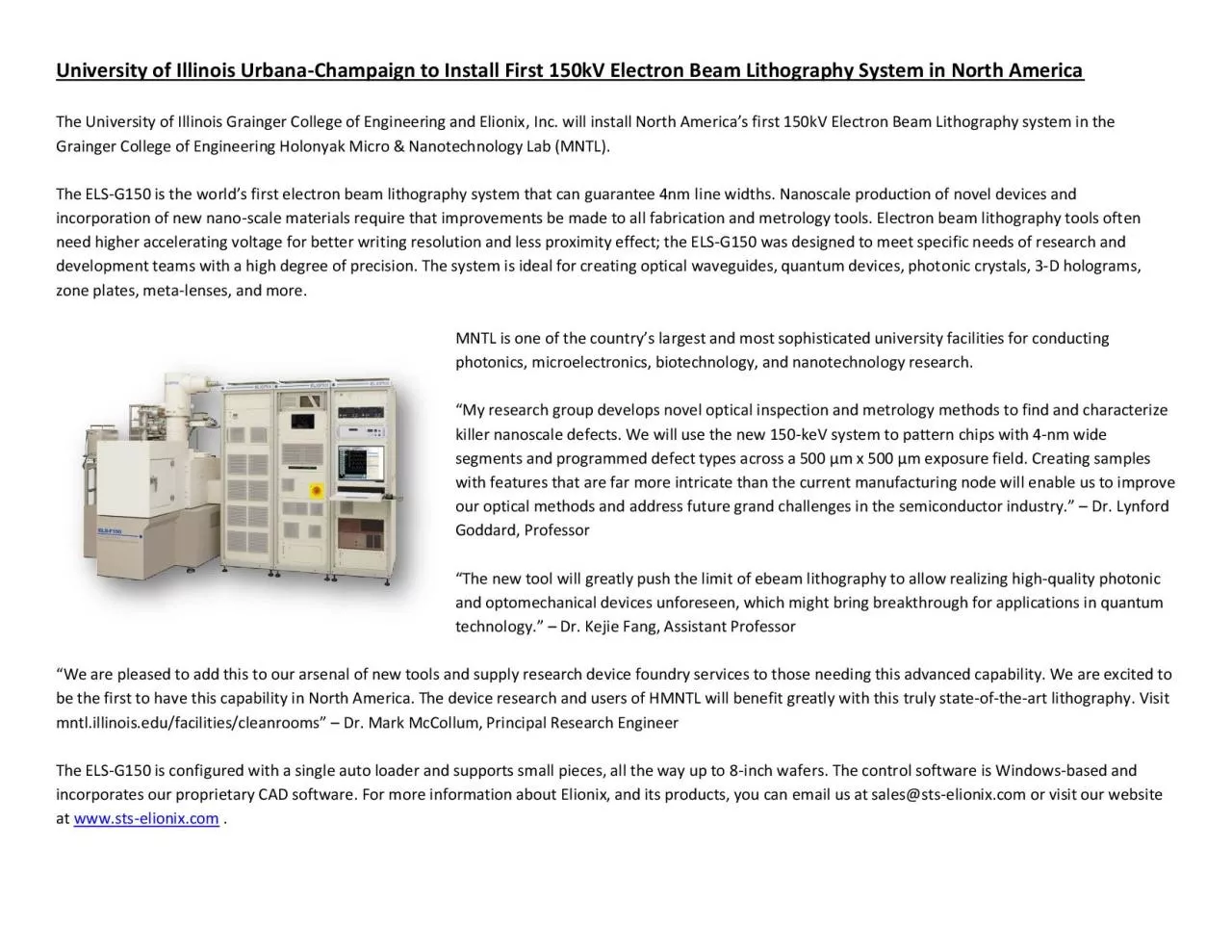 PDF-University of Illinois Urbana-Champaign to Install First 150kV Electron Beam Lithography