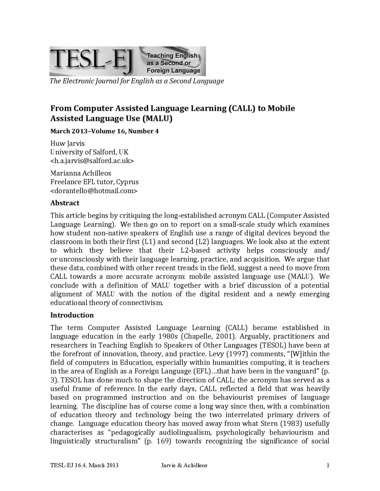 PDF-TESL-EJ 16.4, March 2013 Jarvis & Achilleos 1