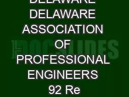 STATE OF DELAWARE DELAWARE ASSOCIATION OF PROFESSIONAL ENGINEERS 92 Re