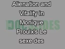 Travesties: Alienation and Vitality in Monique Proulx's Le sexe des 