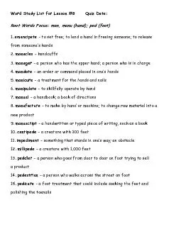Word Study List for Lesson #8
