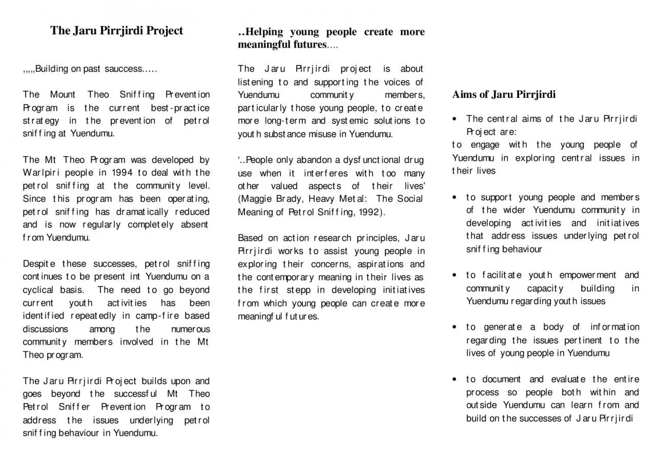 PDF-The Jaru Pirrjirdi Project ,,,,,Building on past sauccess……