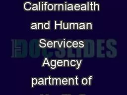 tate of Californiaealth and Human Services Agency partment of Health C
