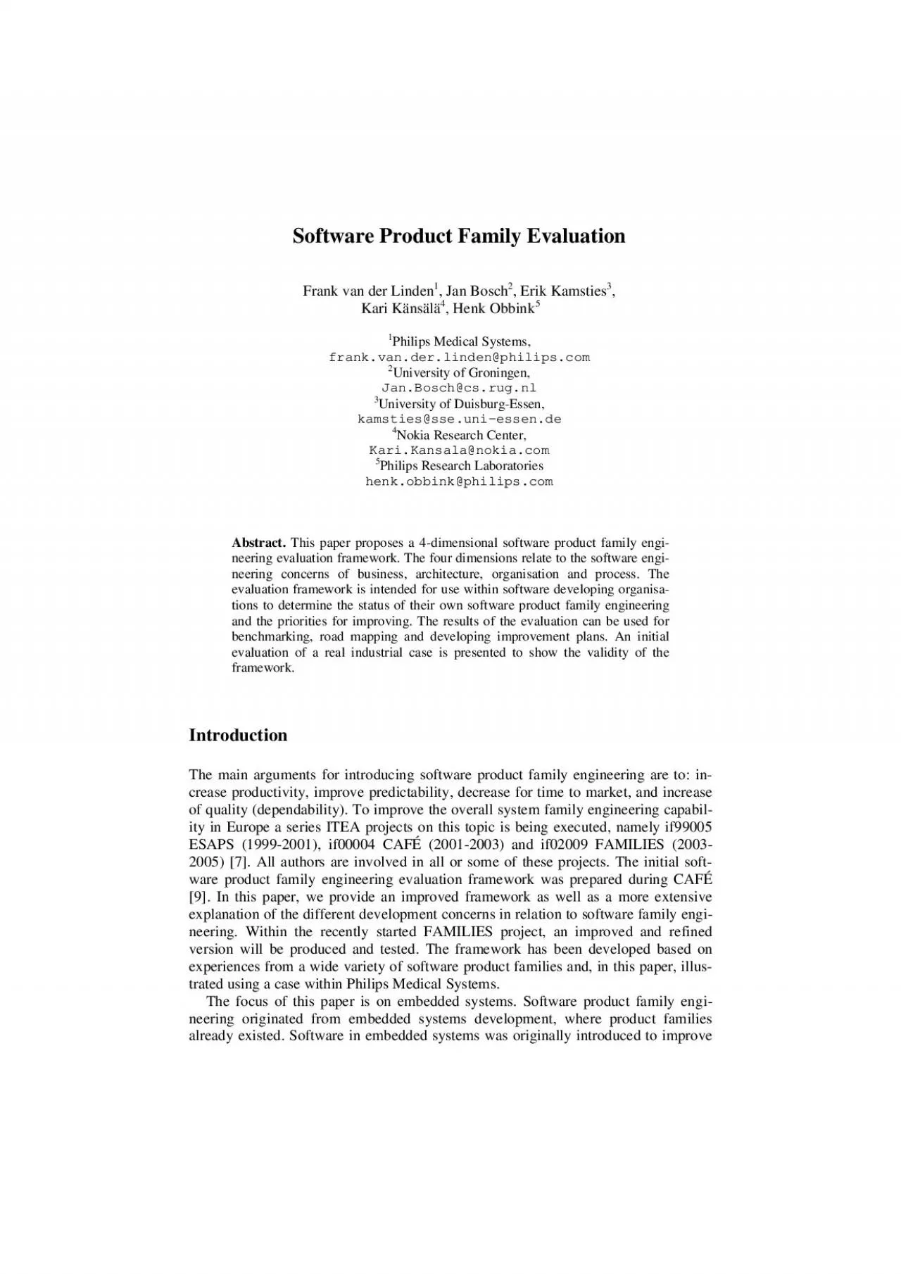 PDF-Software Product Family Evaluation Frank van der Linden1, Jan Bosch2,