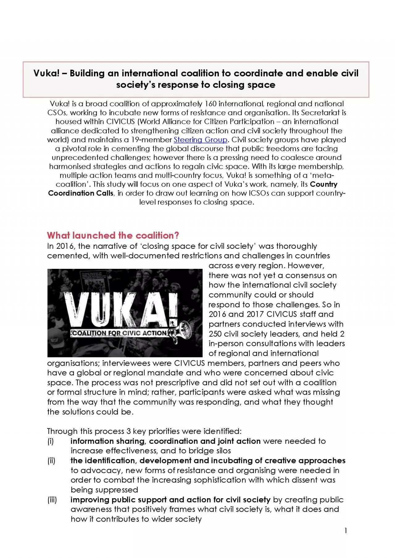 PDF-Vuka! is a broad coalition of approximately 160 international, regiona