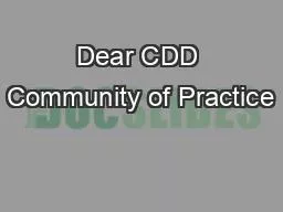 Dear CDD Community of Practice