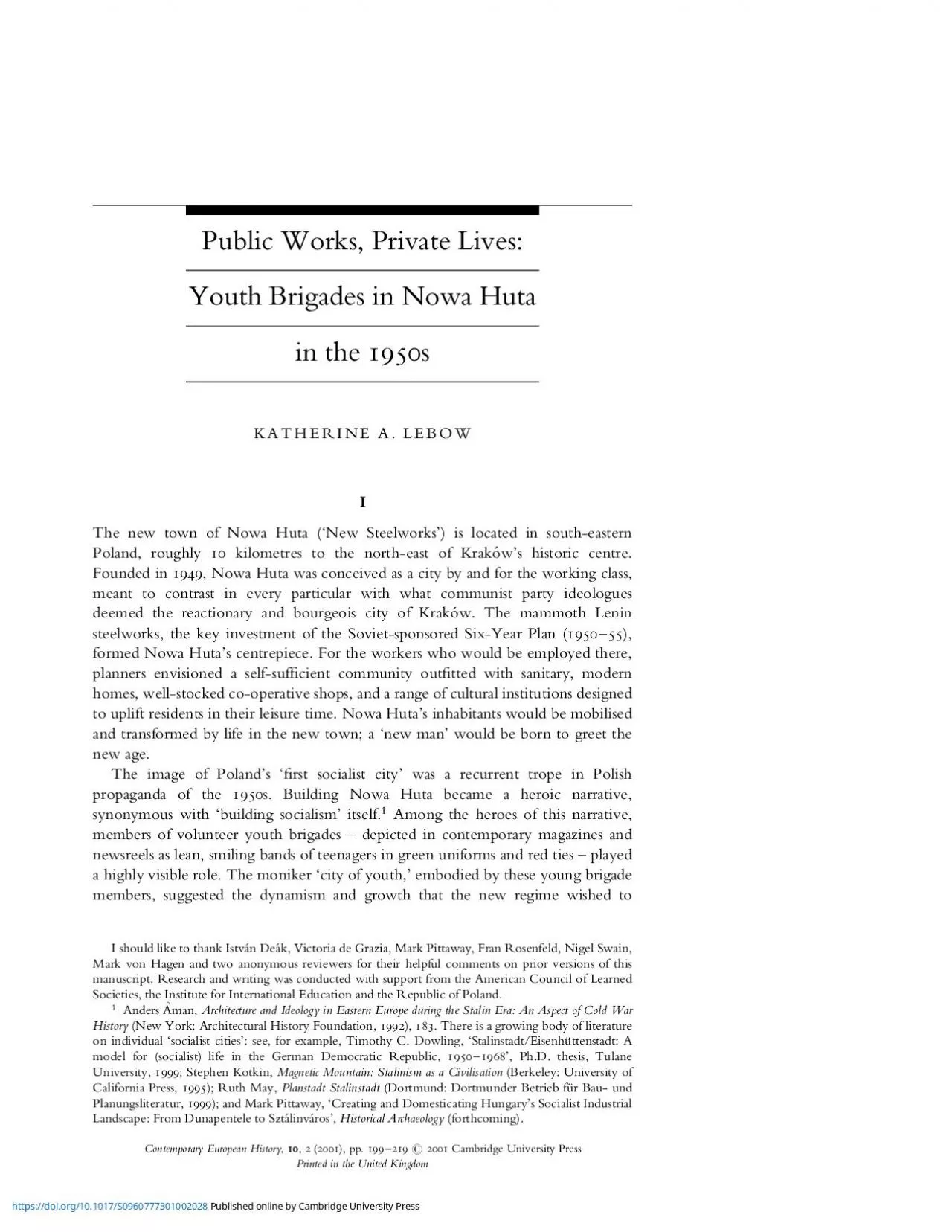 PDF-PublicWorks,PrivateLives:YouthBrigadesinNowaHutainthe1950sKATHERINEA.L