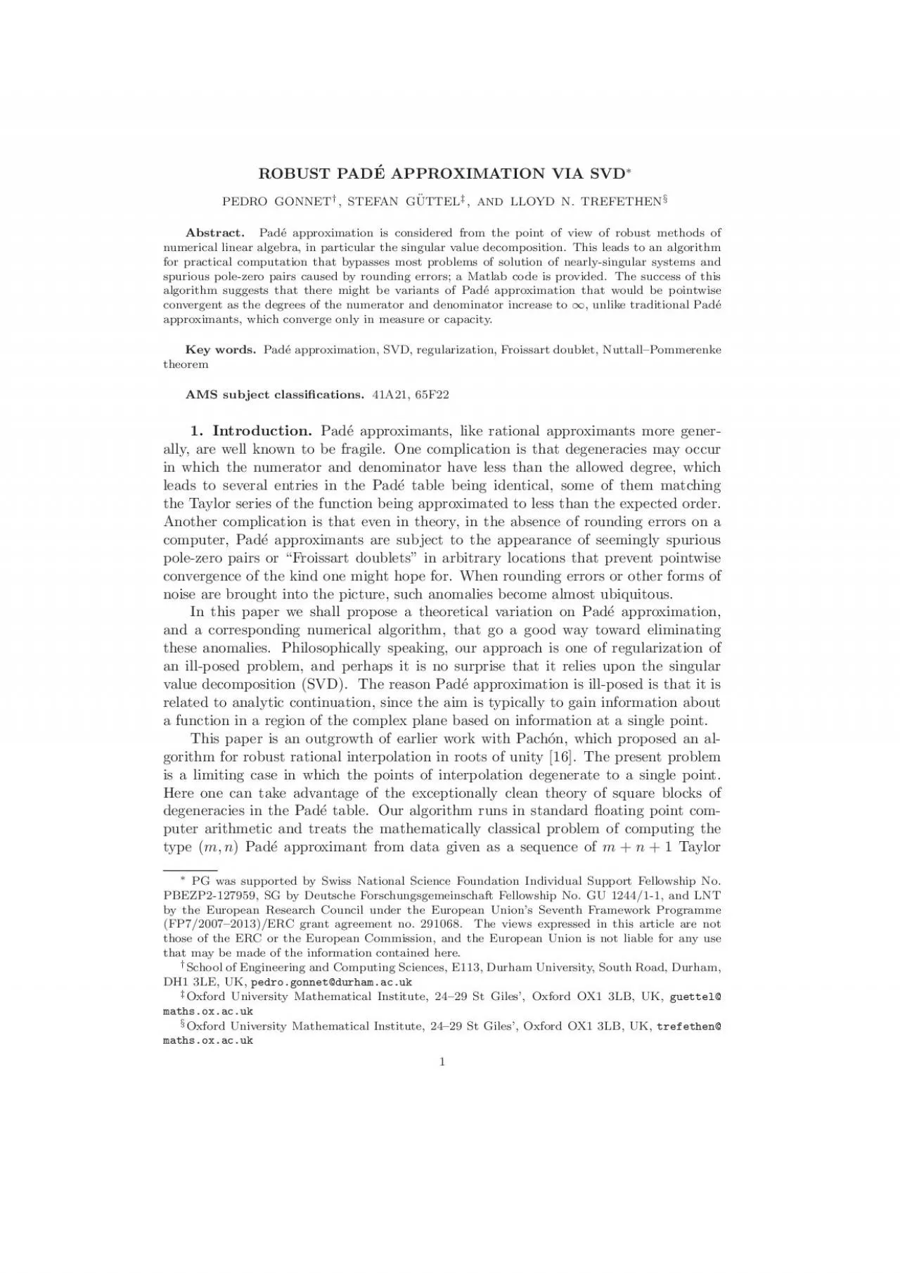 PDF-ROBUSTPADEAPPROXIMATIONVIASVDPEDROGONNETy,STEFANGUTTELz,ANDLLOYDN.TR