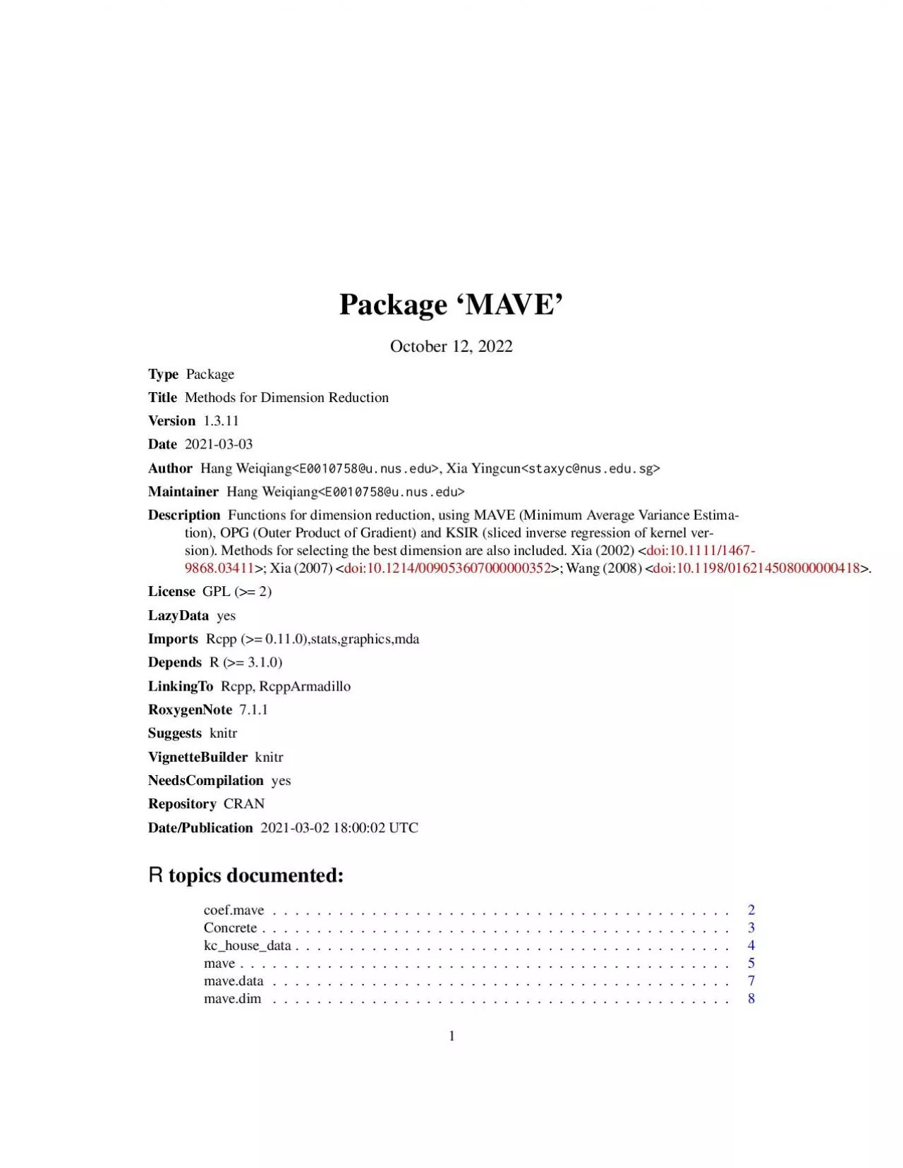 PDF-Package`MAVE'October18,2019TypePackageTitleMethodsforDimensionReductio