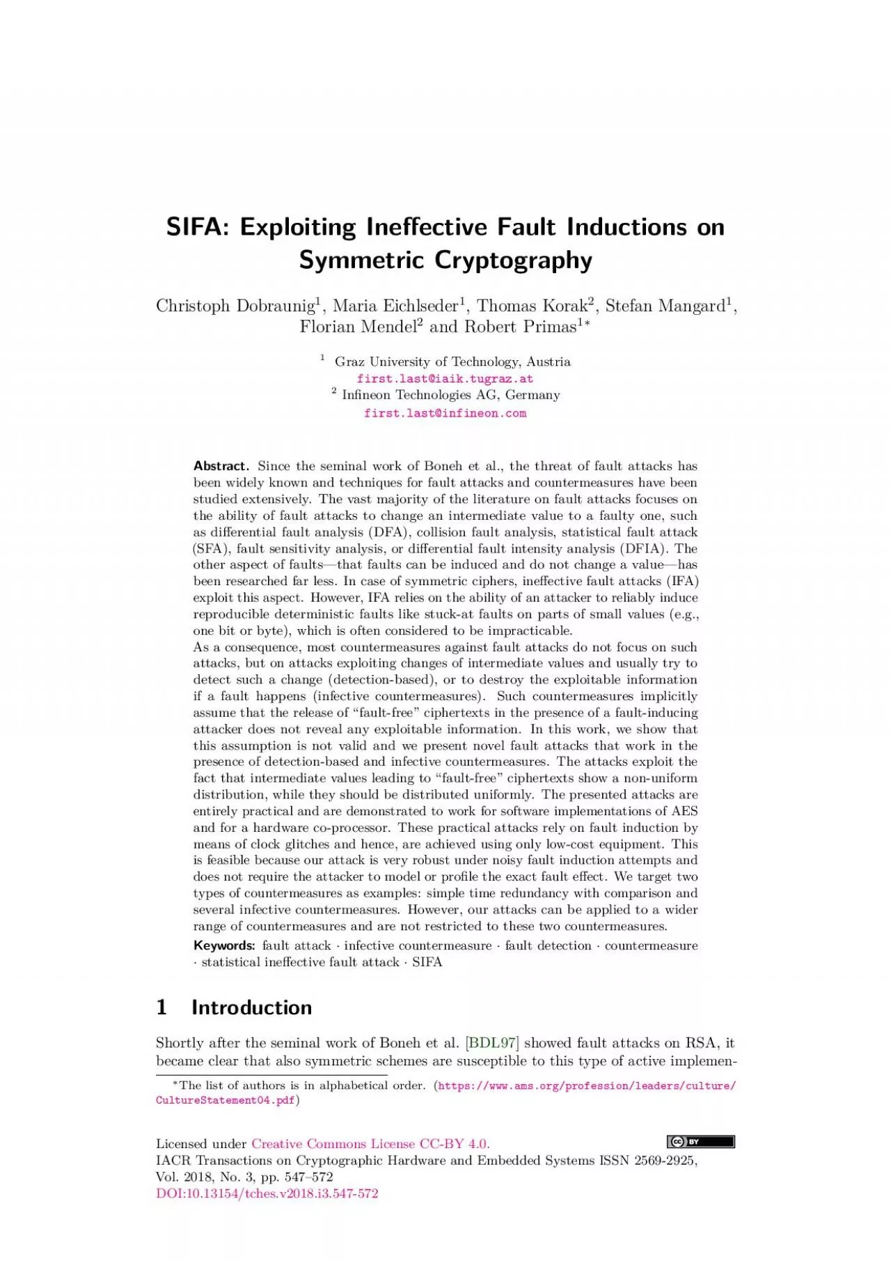 PDF-SIFA:ExploitingIneectiveFaultInductionsonSymmetricCryptographyChr