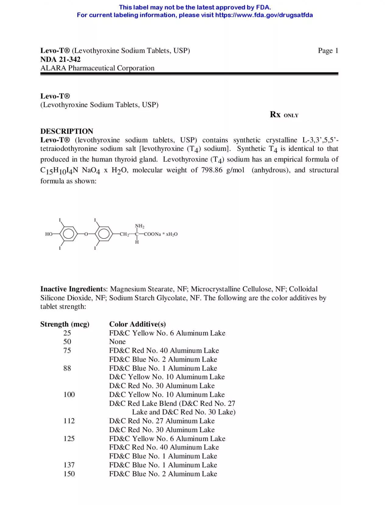 PDF-Levo-T® (Levothyroxine Sodium Tablets, USP) NDA 21-342 ALARA Pharmace