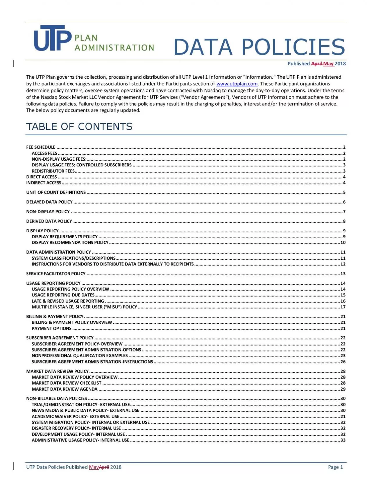 PDF-UTP Data Policies Published