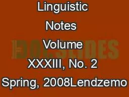 California Linguistic Notes  Volume XXXIII, No. 2 Spring, 2008Lendzemo