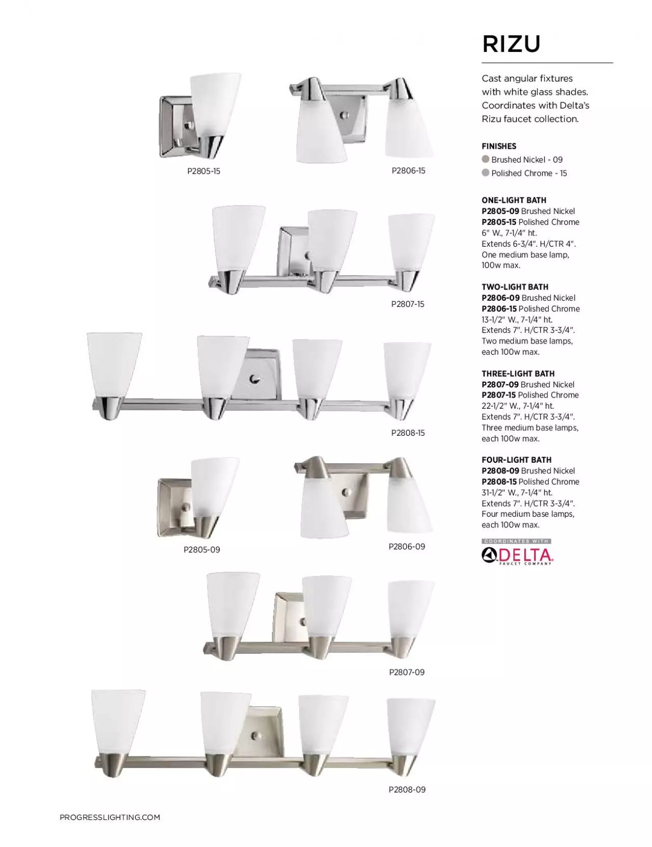 PDF-Cast angular xtures with white glass shades. Coordinates with Del