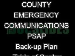 HOKE COUNTY EMERGENCY COMMUNICATIONS PSAP Back-up Plan Table of Conten