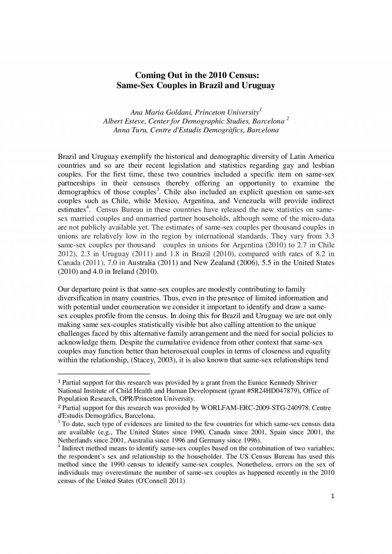 PDF-Coming Out in the 2010 Census: Same-Sex Couples in Brazil and Uruguay