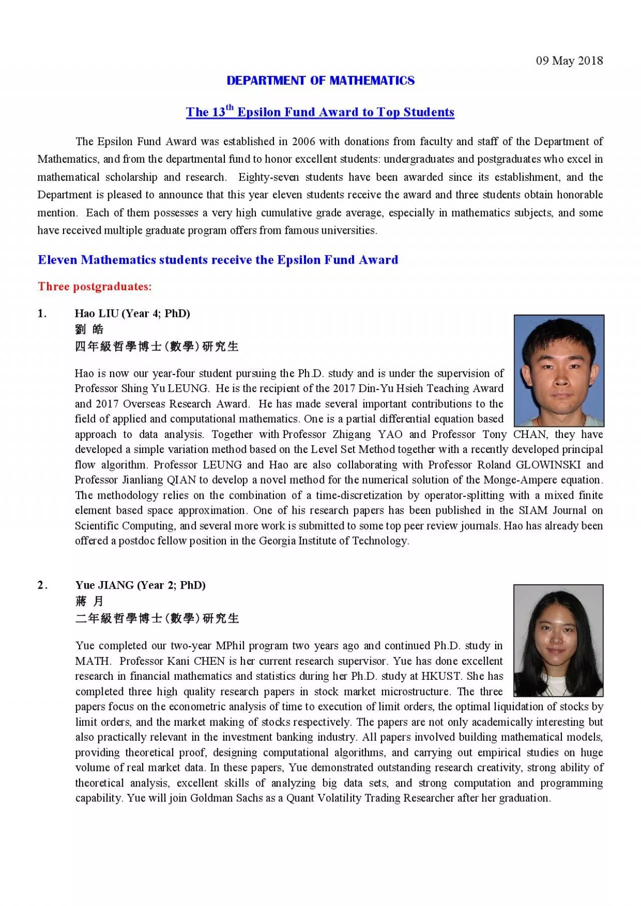 PDF-DEPARTMENT OF MATHEMATICS The 13 Epsilon Fund Award to Top Students .