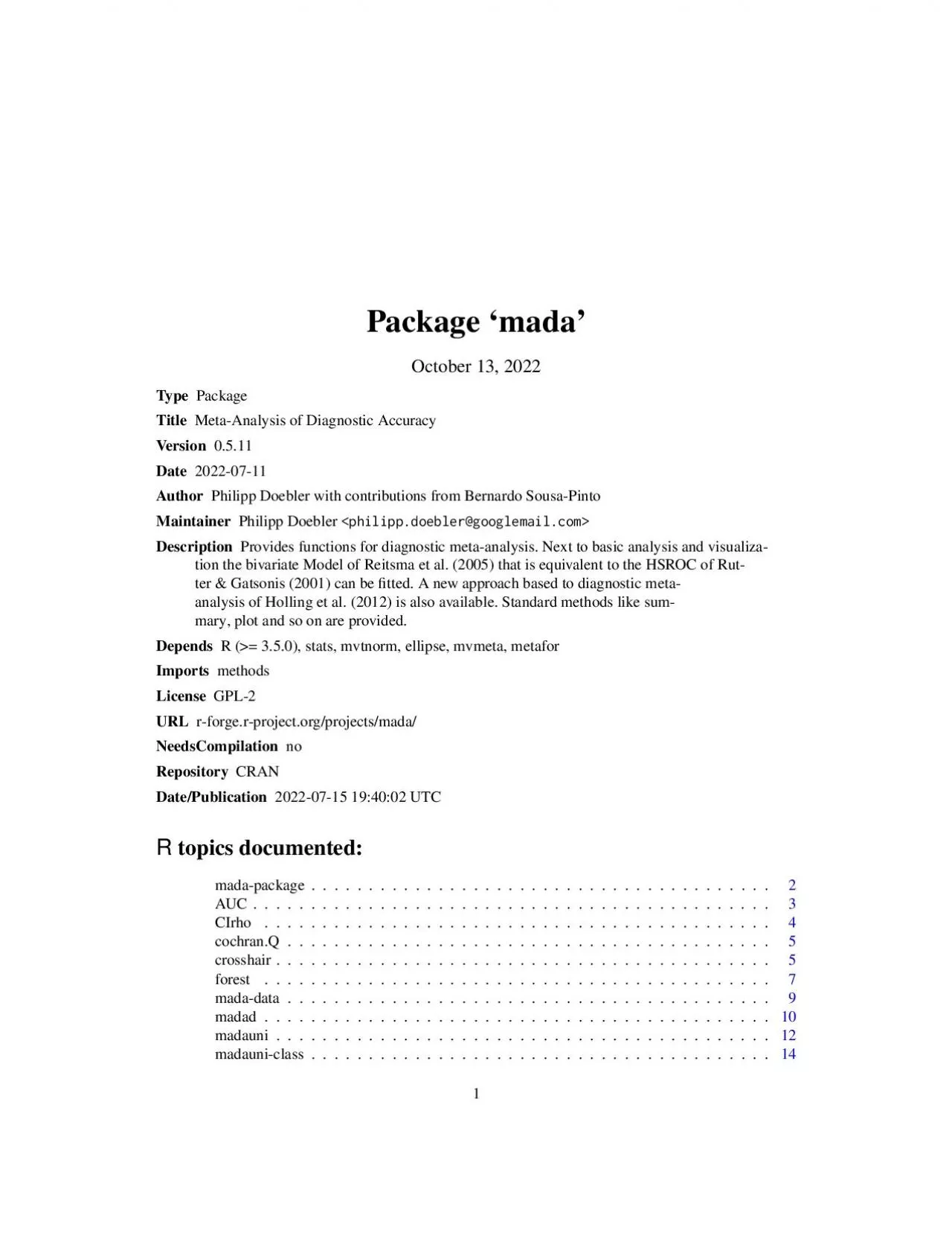 PDF-Package`mada'May25,2020TypePackageTitleMeta-AnalysisofDiagnosticAccura