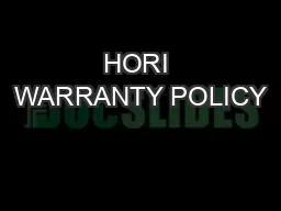 HORI WARRANTY POLICY