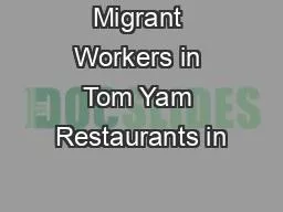 Migrant Workers in Tom Yam Restaurants in
