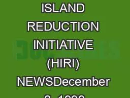 2 HEAT ISLAND REDUCTION INITIATIVE (HIRI) NEWSDecember 2, 1999