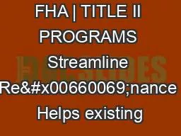 FHA | TITLE II PROGRAMS Streamline Re�nance Helps existing
