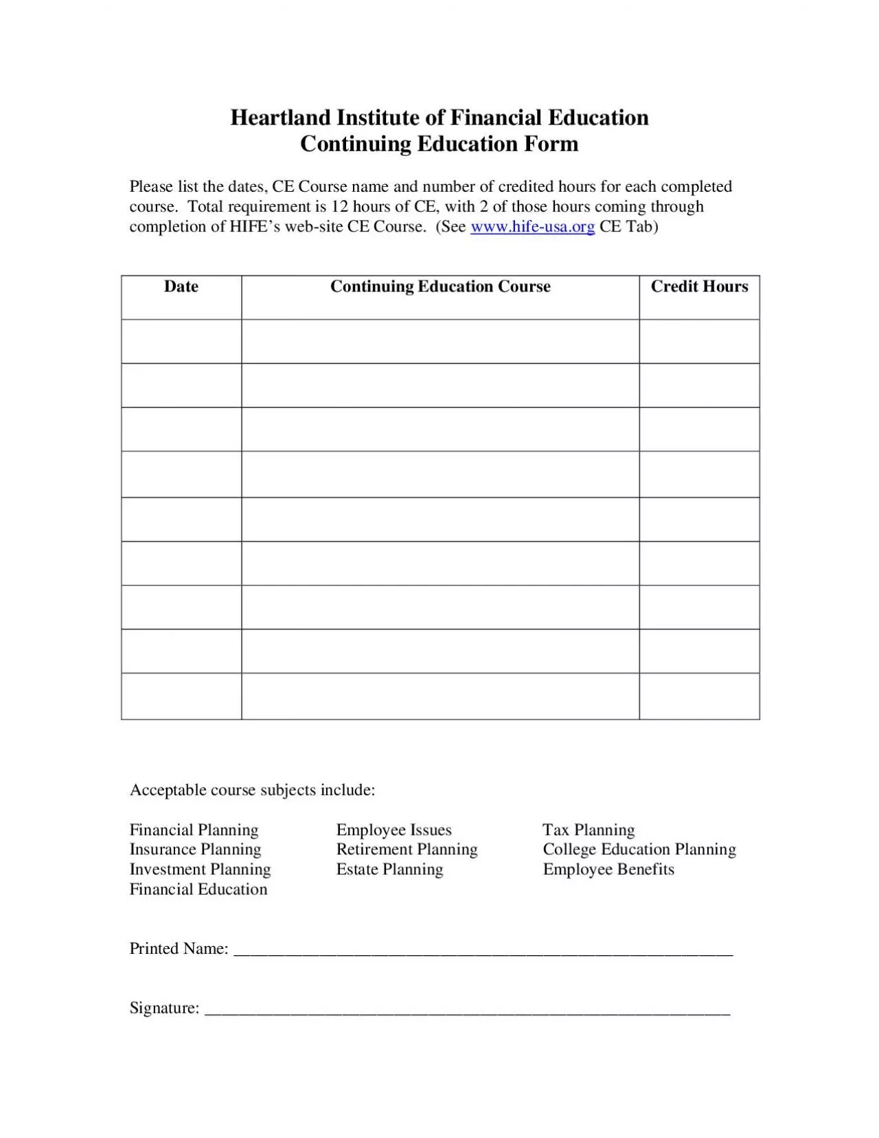 PDF-Heartland Institute ofse name and number of credited hours for each co