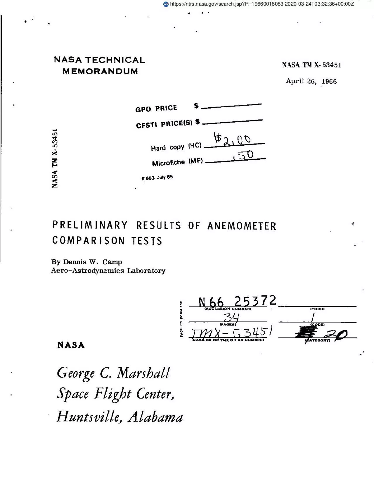 PDF-. NASA TECHNICAL MEMORANDUM N.\S4 TM X-53451 April 26, 1966 GPO PRICE