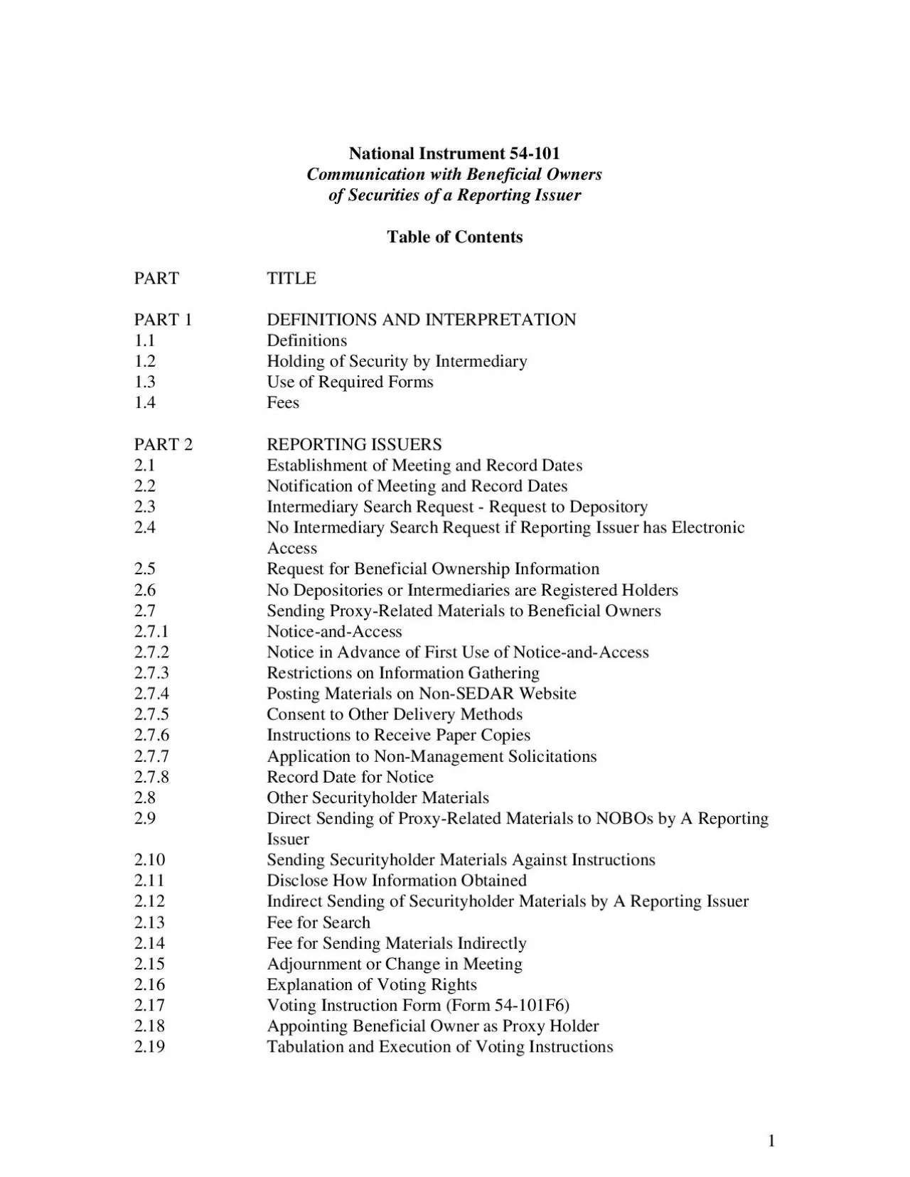 PDF-1 PART TITLE PART 1 DEFINITIONS AND INTERPRETATION 1.2 Holding of Secu