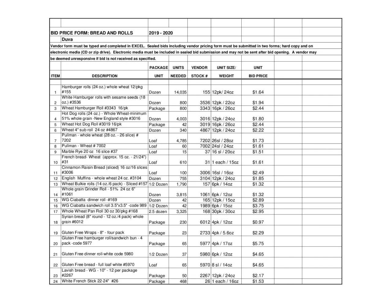 PDF-BID PRICE FORM: BREAD AND ROLLS