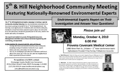 & Hill Neighborhood Community Meeting Featuring Nationally-Renowned E