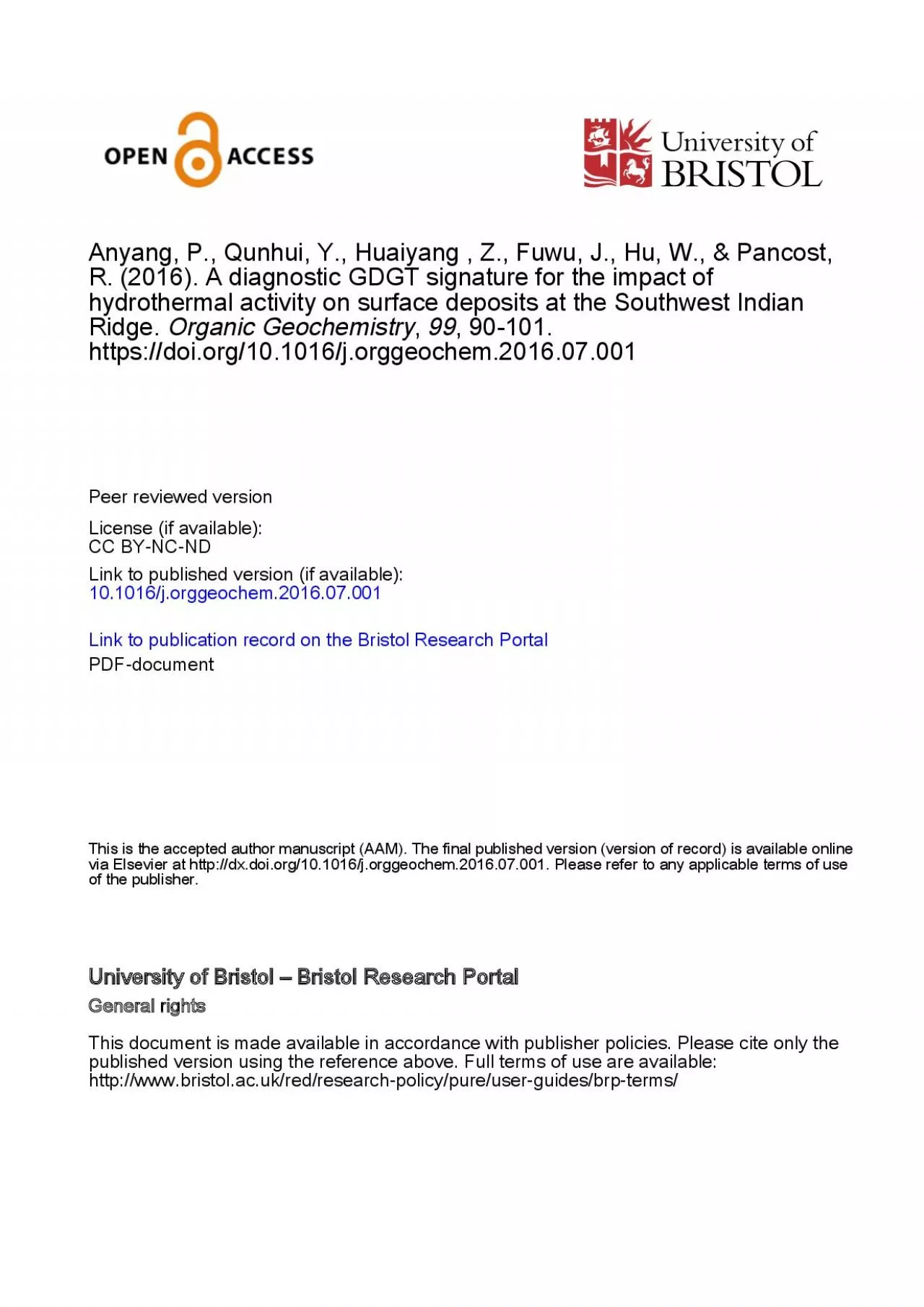 PDF-diagnostic GDGT signature for the impact of