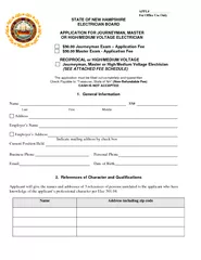 STATE OF NEW HAMPSHIRE ELECTRICIAN BOARD APPLICATION F