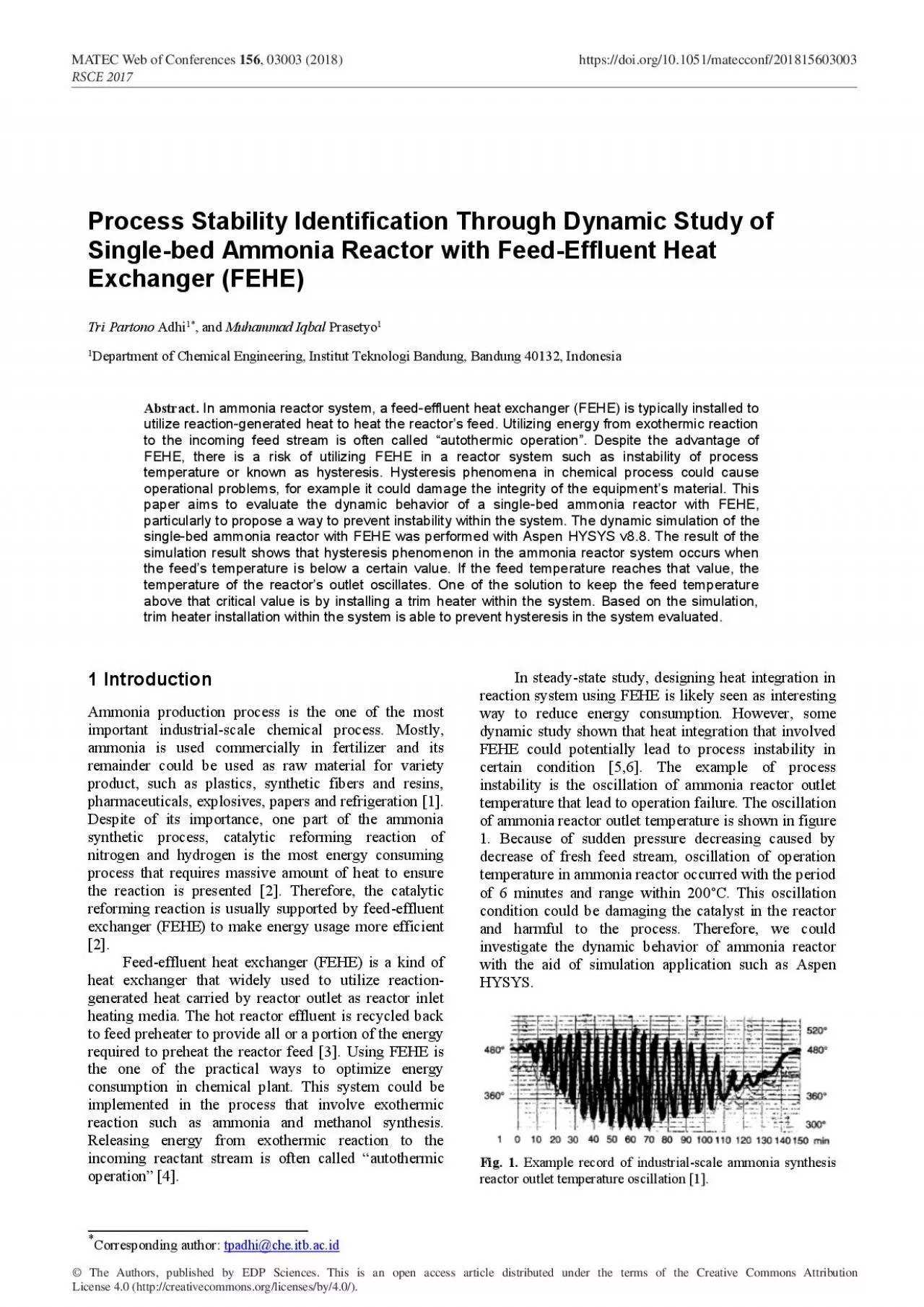 PDF-MethodologyAmmonia reactor system is modelled using Aspen v8.8 for ste