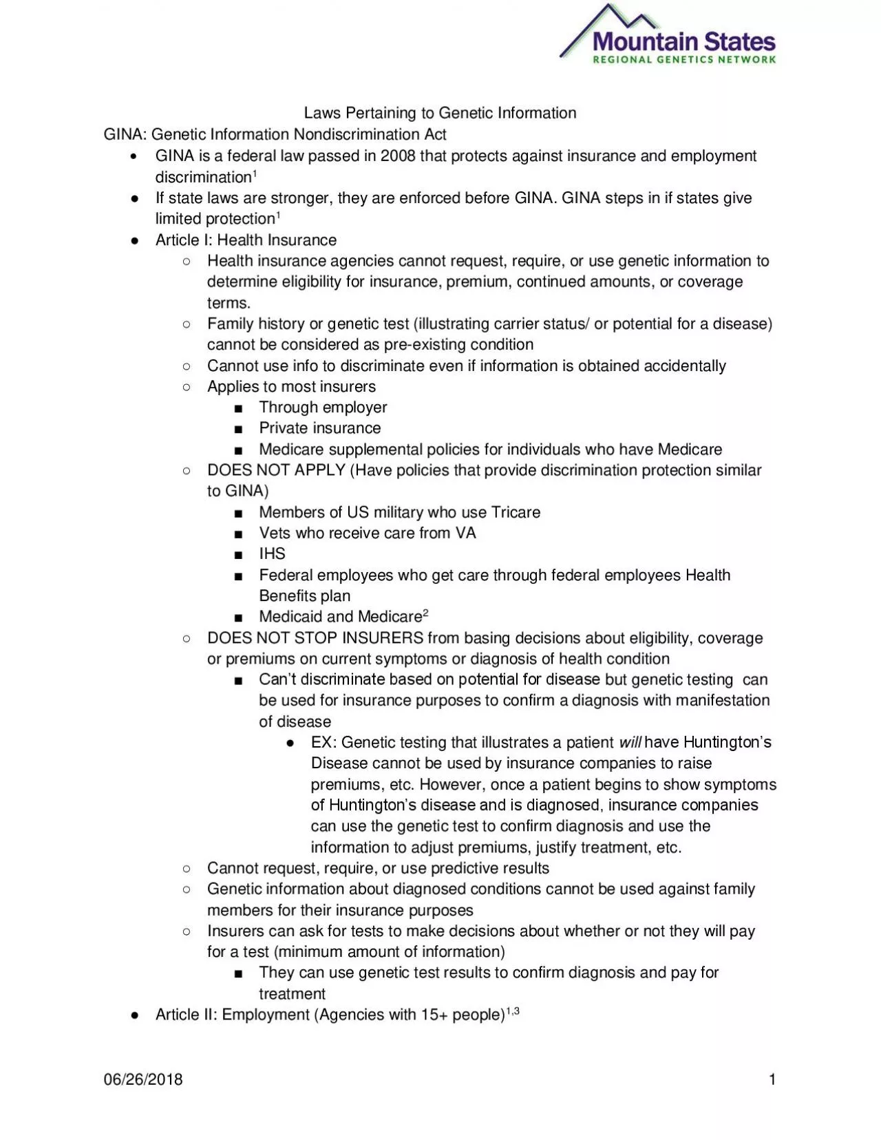 PDF-Laws Pertaining to Genetic Information