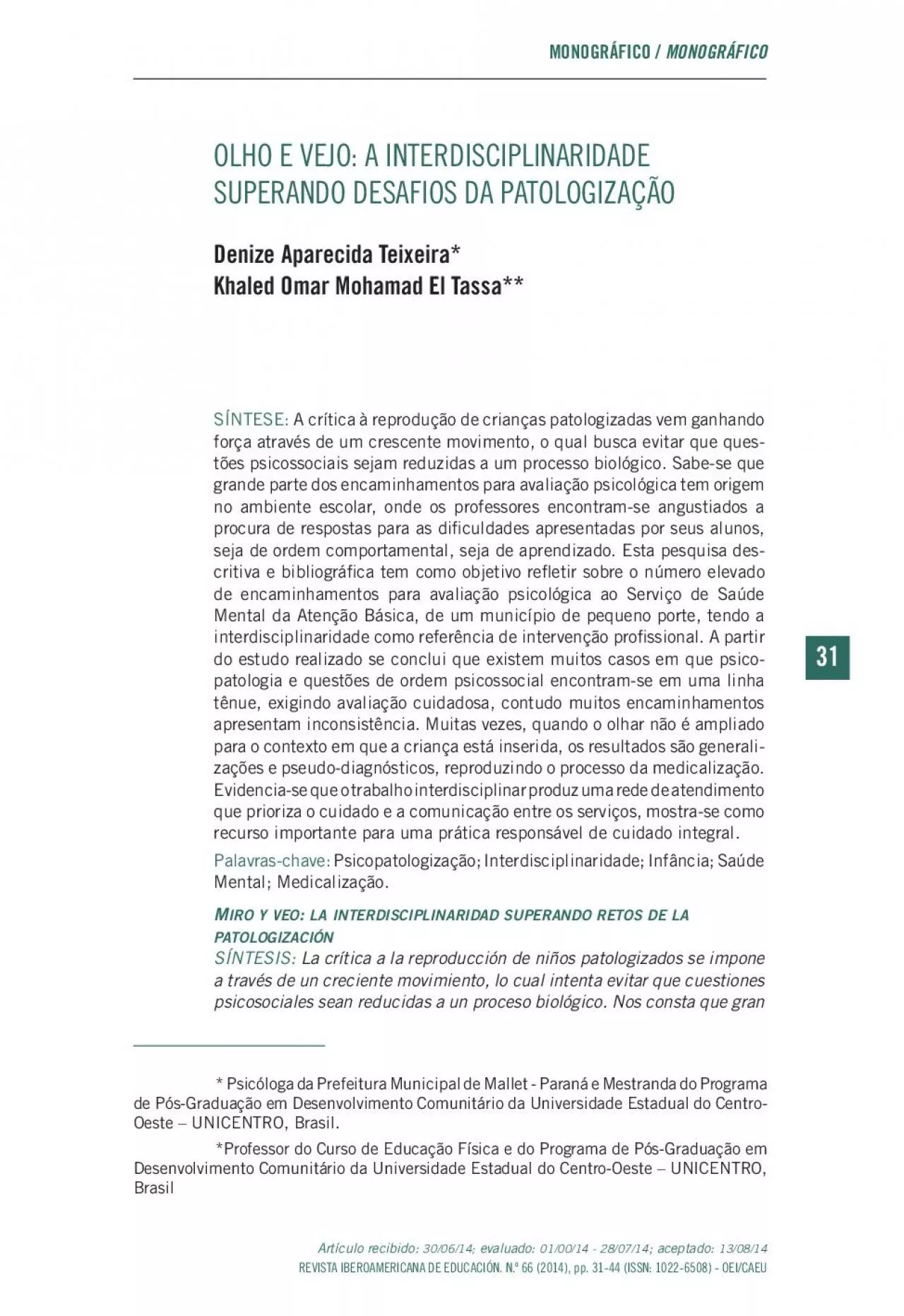 PDF-REVISTA IBEROAMERICANA DE EDUCACIÓN. N.º 66 (2014), pp. 31-44 (ISSN: