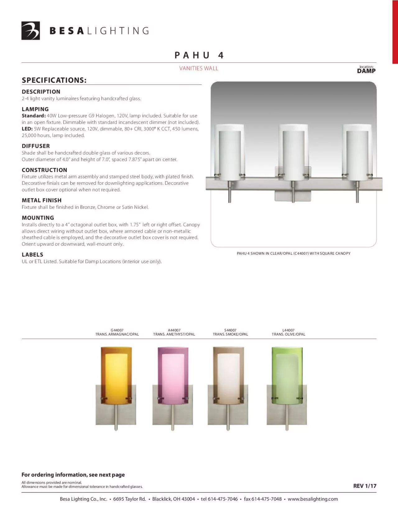 PDF-SPECIFICATIONS:2-4 light vanity luminaires featuring handcrafted glass