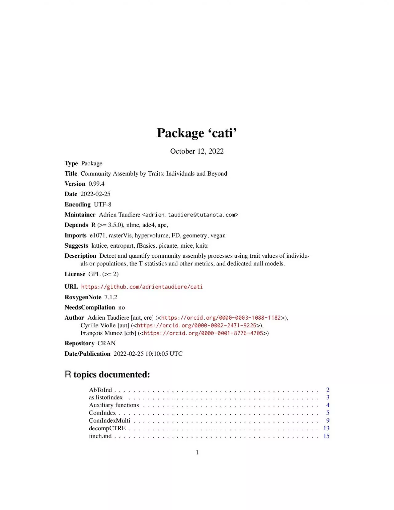 PDF-Package`cati'March2,2020TypePackageTitleCommunityAssemblybyTraits:Indi