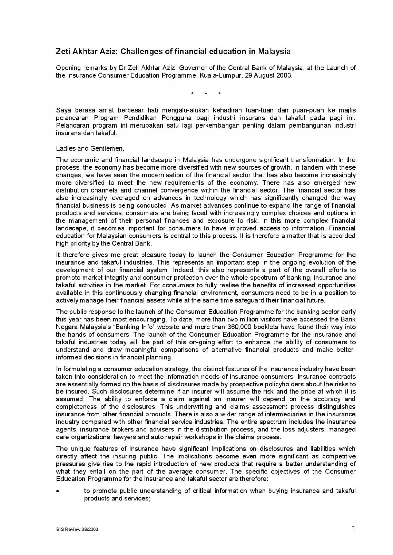 PDF-BIS Review 38/2003to familiarise the public with the underwriting and