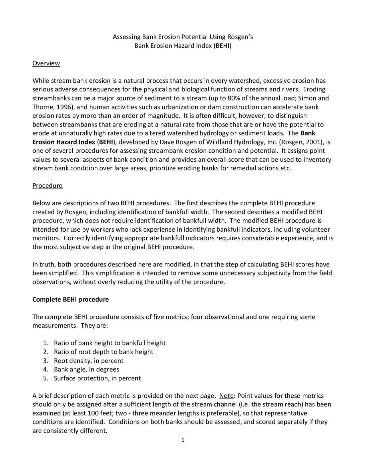 PDF-Assessing Bank Erosion Potential Using Rosgen’s