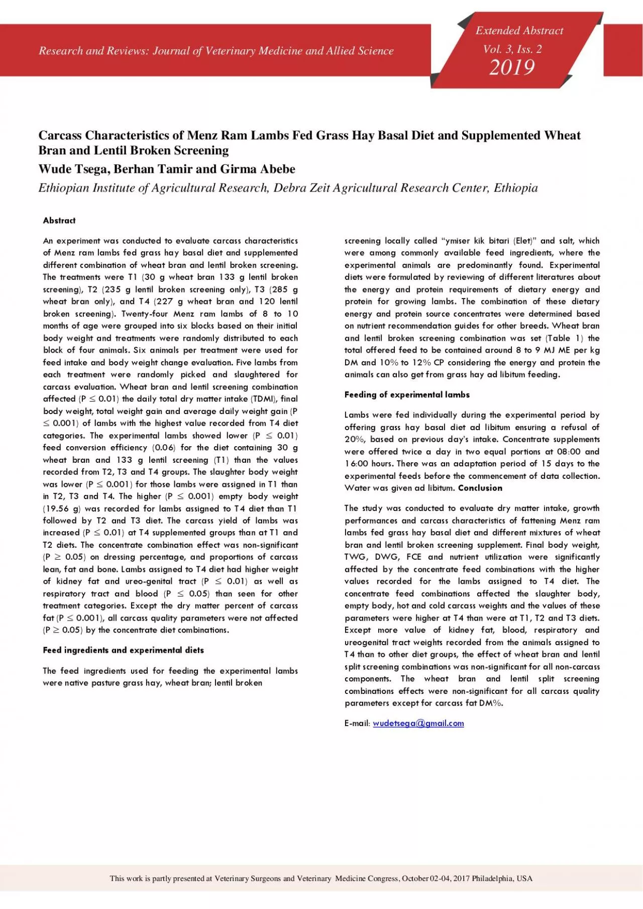 PDF-Carcass Characteristics of Menz Ram Lambs Fed Grass Hay Basal Diet and