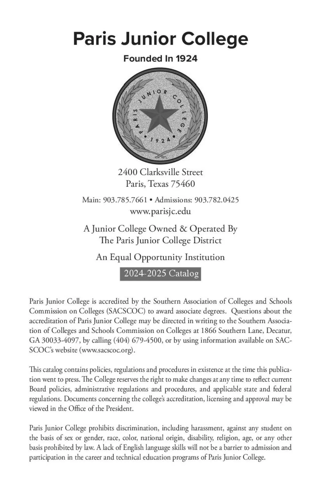 PDF-Paris Junior CollegeFounded In 19242400 Clarksville StreetParis, Texas