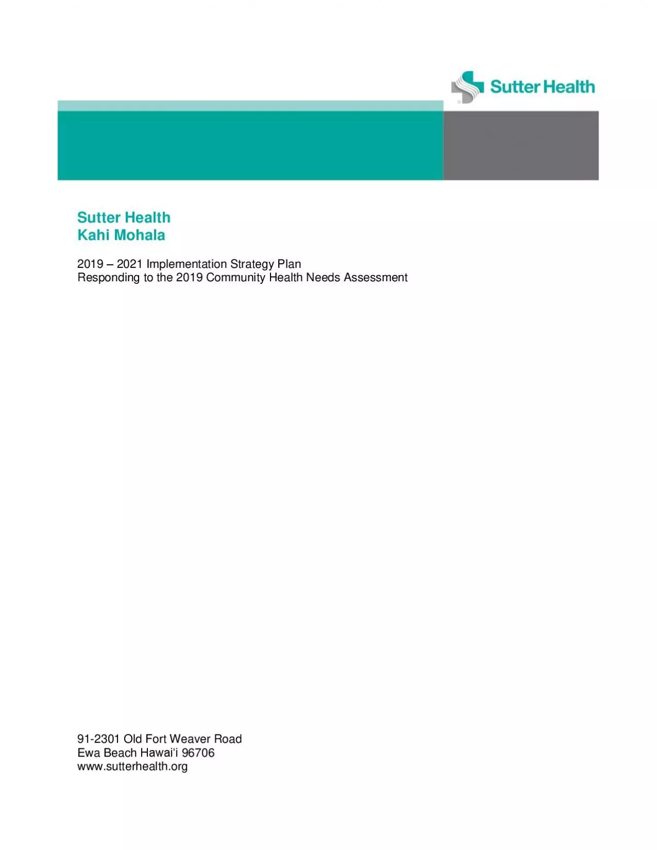 PDF-Sutter Health Kahi Mohala Implementation Strategy Plan Responding to