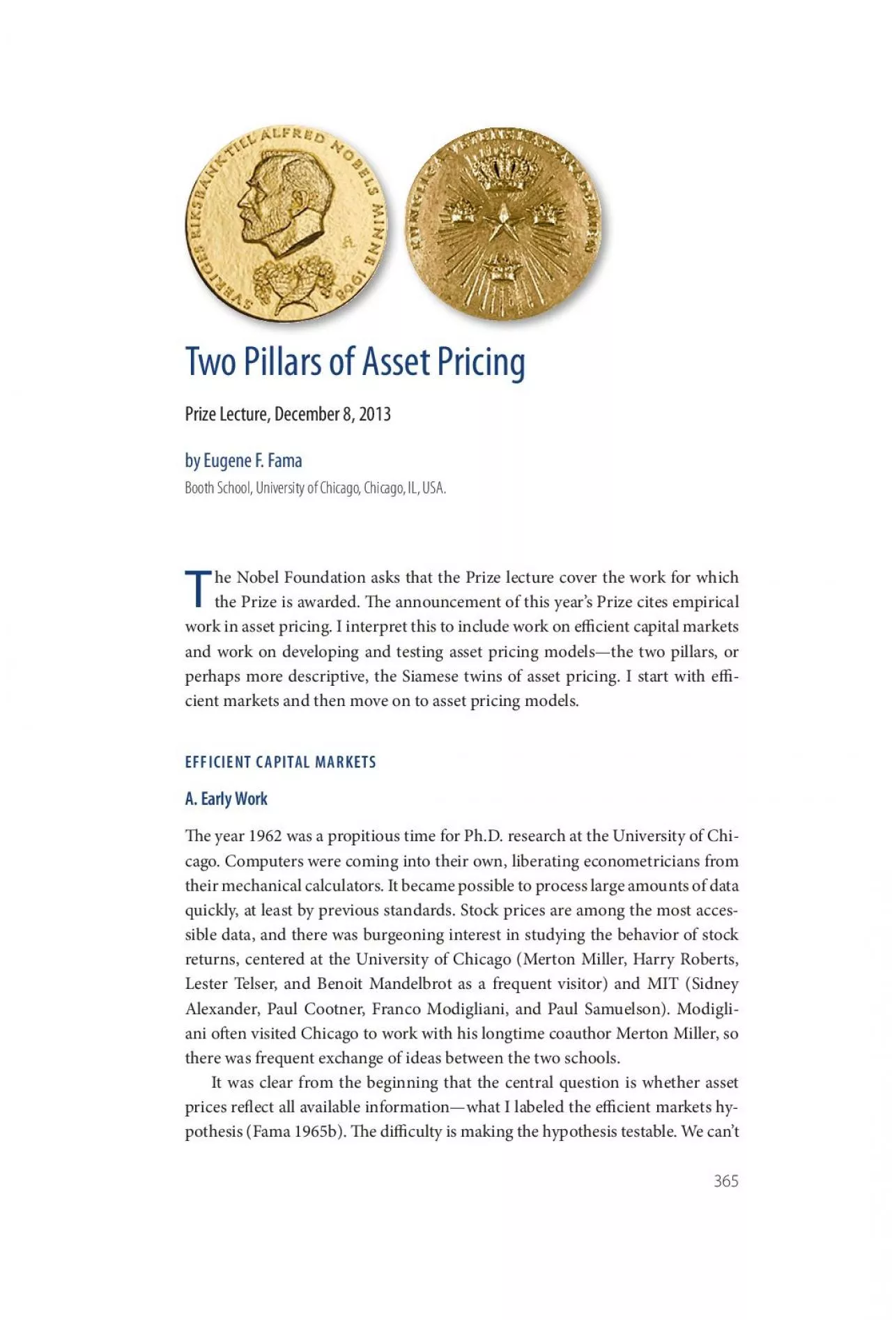 PDF-Two Pillars of Asset PricingPrize Lecture, December 8, 2013by Eugene F